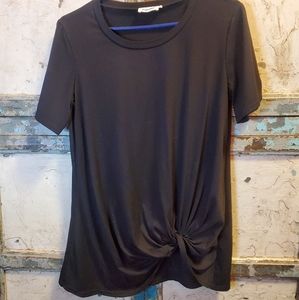 Black short sleeve shirt tied in front
